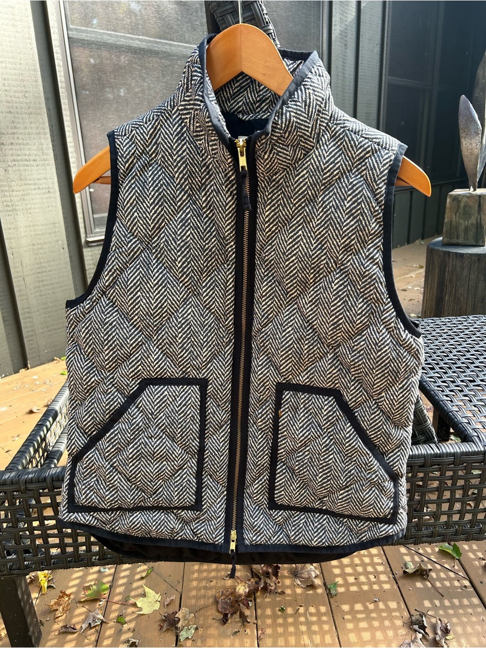 J. Crew Quilted Herringbone Vest in Black & White